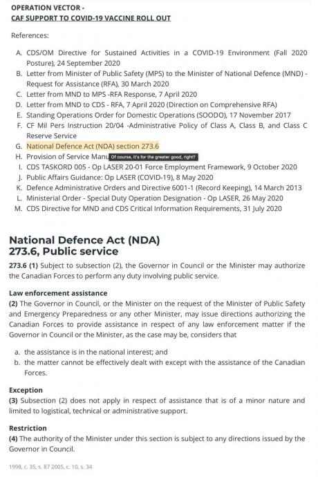 National Defence Act, 273.6 — Law Enforcement Assistance